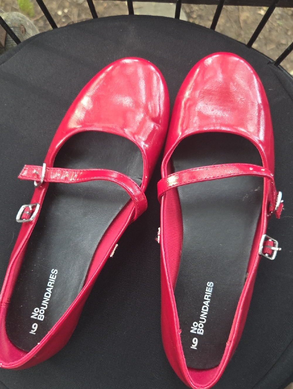 No Boundaries Shiny Red Mary Jane Flats with Buckle Strap